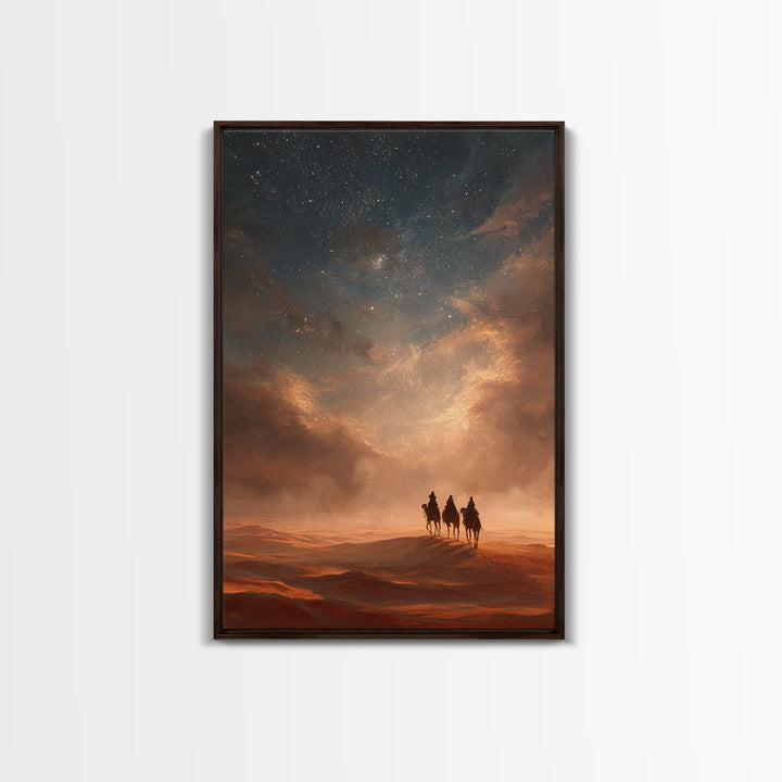 Moonlit Caravan, Framed Canvas Print, Christian Wall Art, Christian Art Print, Christmas Art, Christian Christmas Art, Jesus Painting
