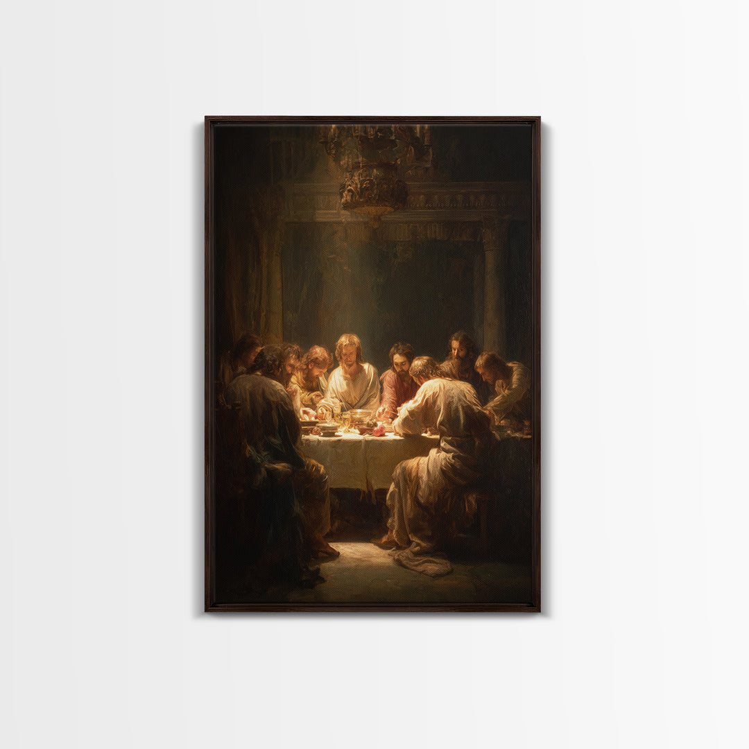 Last Supper Grace – Framed Canvas Print – Christian Wall Art – Christian Art Canvas – Large Jesus Painting – Moody Christian Art – Christia