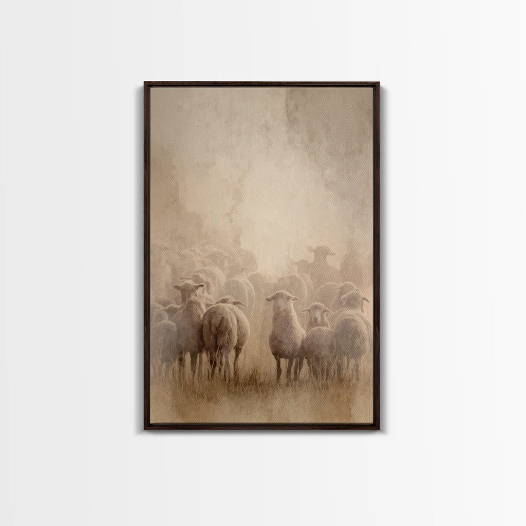 Shepherd’s Flock – Framed Canvas Print – Christian Art Canvas – Christian Wall Art – Christian Paintings – Christian Art Print – Subtle Chr