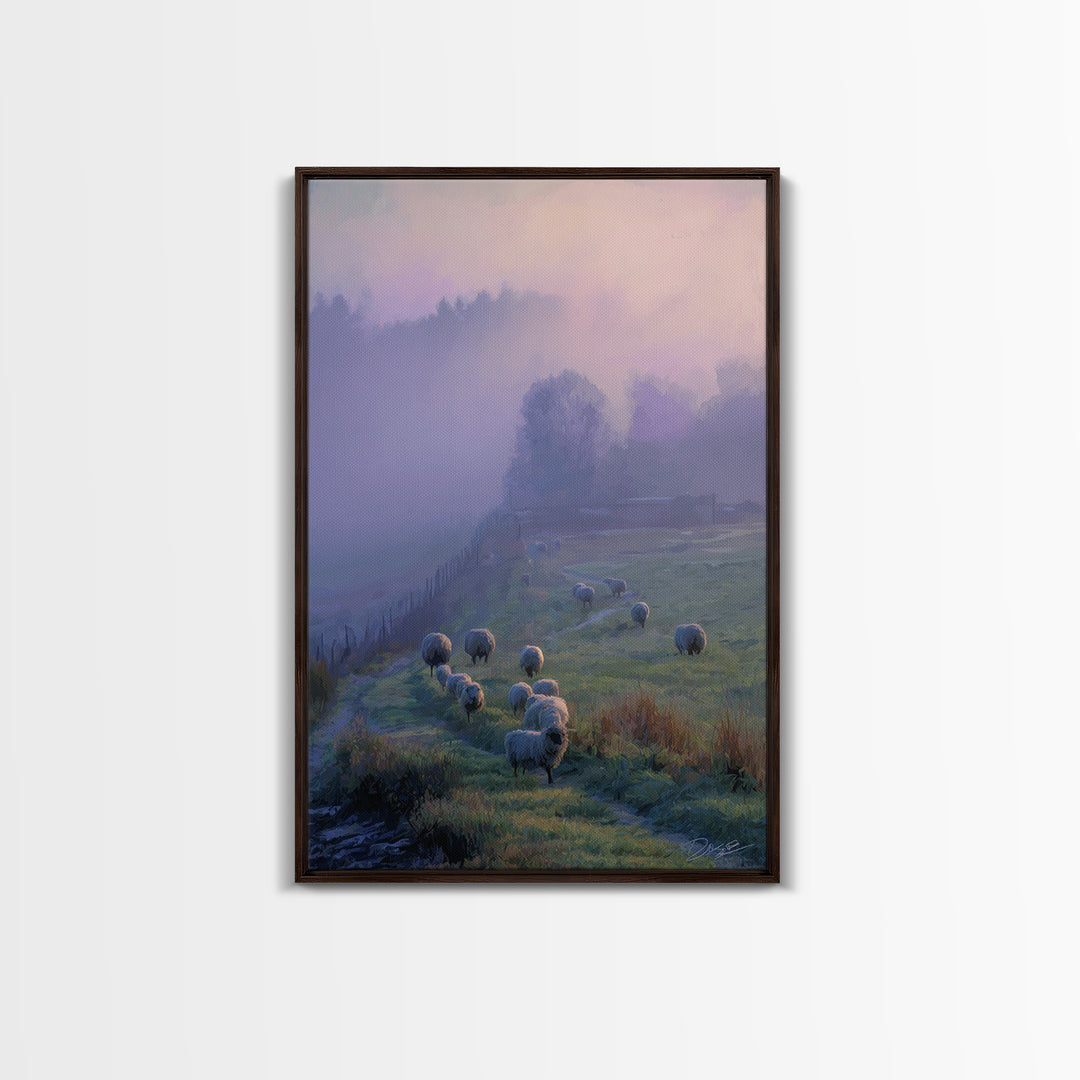 Pasture Peace – Framed Canvas Print – Christian Art Print – Christian Wall Art – Pastoral Scenery – Blue Christian Art – Christian Art Canv
