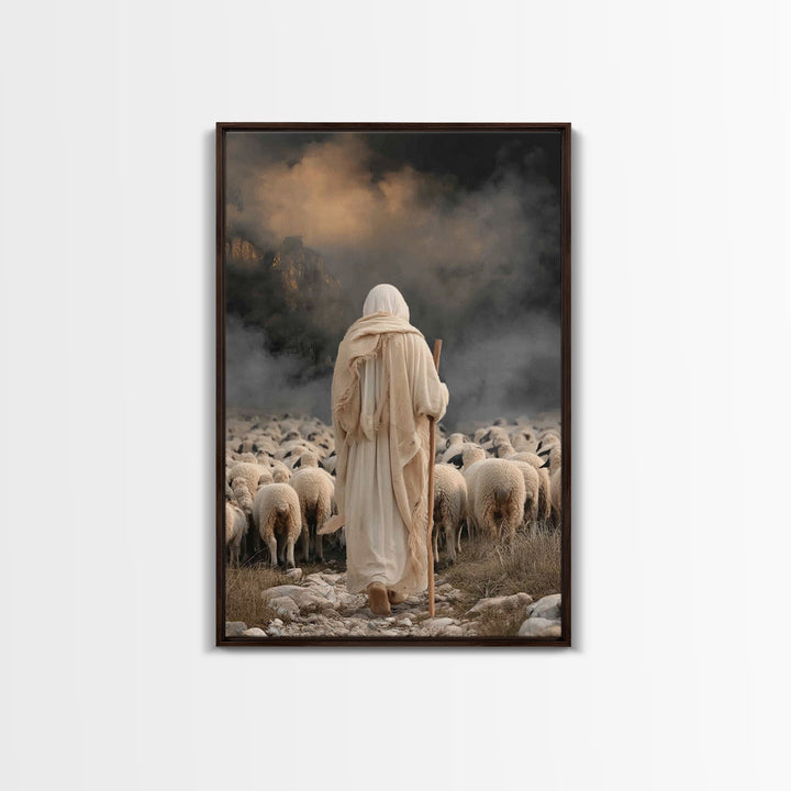 Shepherd’s Vigil – Framed Canvas Print – Christian Art Canvas – Jesus Painting – Large Christian Art – Christian Christmas – Pastoral Scene