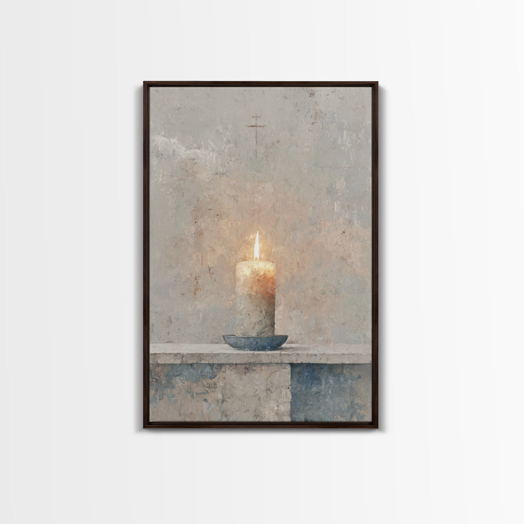 Quiet Prayer Flame, Framed Canvas Print, Christian Art Print, Christian Wall Art, Christian Decoration, Christian Gift Ideas, Subtle Christ