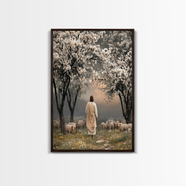 Springtime Shepherd Calm, Framed Canvas Print, Christian Wall Art, Christian Art Canvas, Christian Art Gift, Jesus Painting, Christian Pain