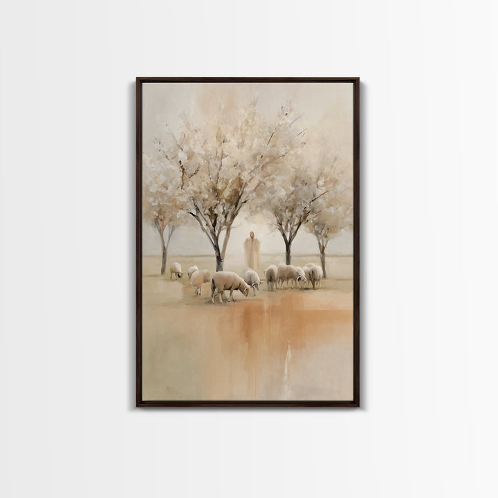 Quiet Pasture Peace, Framed Canvas Print, Christian Wall Art, Christian Art Canvas, Jesus Painting, Christian Christmas Art