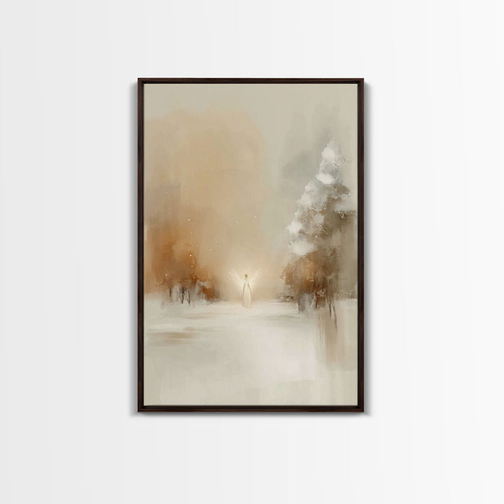 Winter Angel Light – Framed Canvas Print – Christian Wall Art – Christian Art Canvas – Christmas Art – Subtle Christian Art – Christian Gif