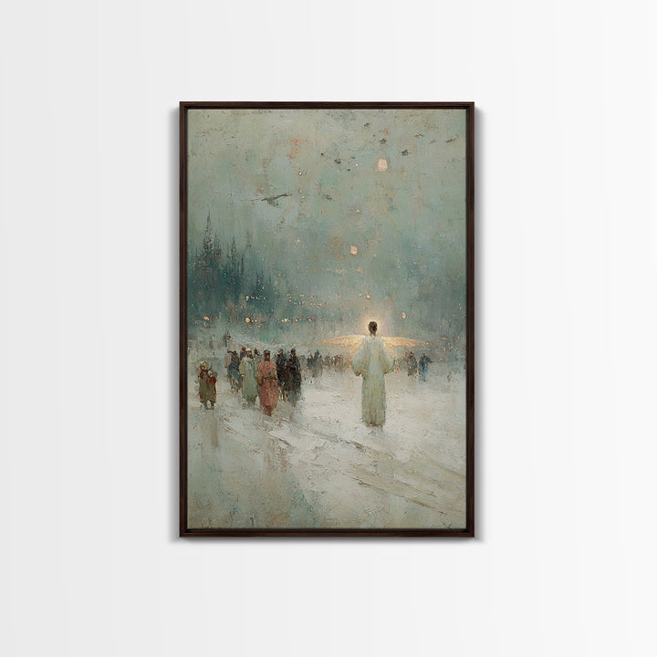 Silent Gathering Grace – Framed Canvas Print – Christian Christmas Art – Christian Wall Art – Moody Christmas Art – Christian Art Canvas –