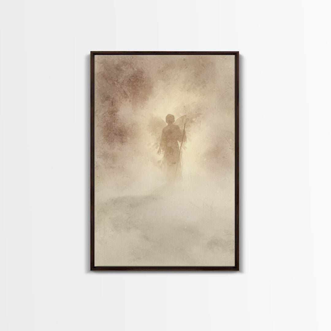 Shepherd In The Mist – Framed Canvas Print – Christian Art Canvas – Vintage Christian Art – Christian Wall Art – Subtle Christian Art – Chr