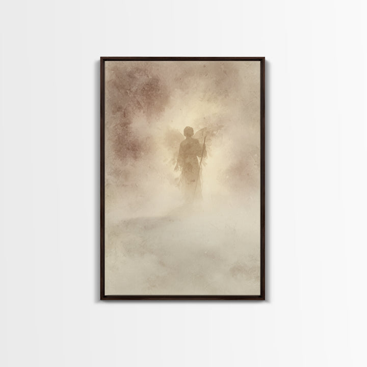 Shepherd In The Mist – Framed Canvas Print – Christian Art Canvas – Vintage Christian Art – Christian Wall Art – Subtle Christian Art – Chr