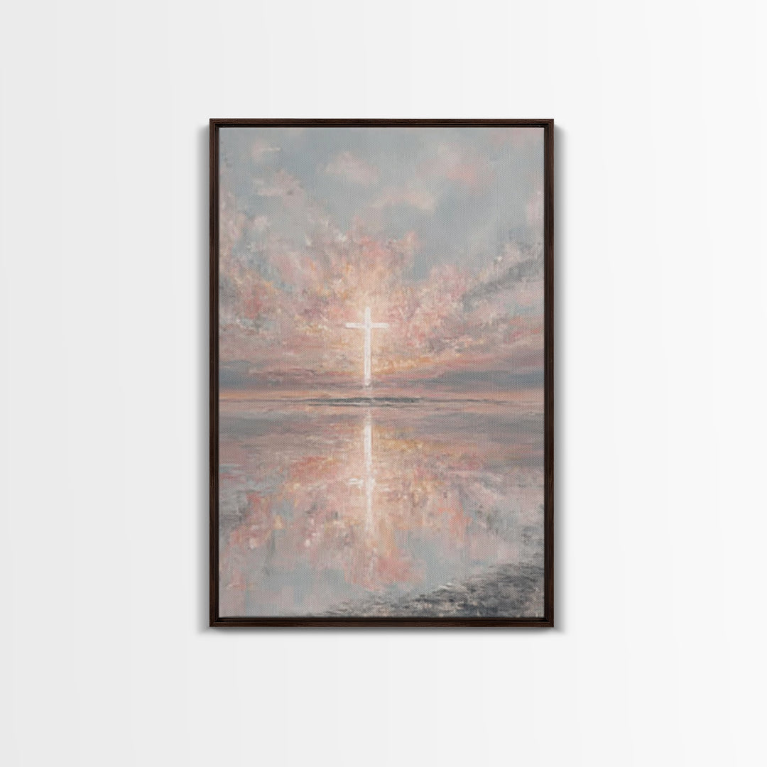Heaven’s Dawn Cross – Framed Canvas Print – Christian Art Canvas – Christian Wall Art – Christmas Art – Modern Christian Art – Christian Gi