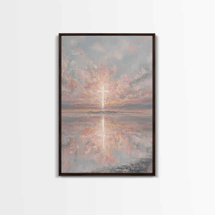 Heaven’s Dawn Cross – Framed Canvas Print – Christian Art Canvas – Christian Wall Art – Christmas Art – Modern Christian Art – Christian Gi