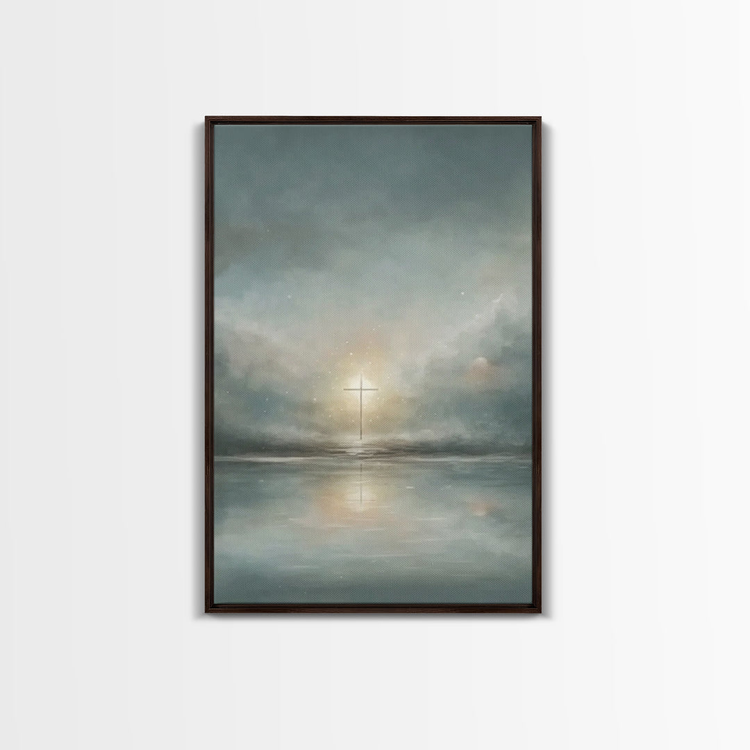 Calm Morning Cross – Framed Canvas Print – Christian Art Canvas – Christian Wall Art – Minimalist Christian Art – Subtle Christian Art – Ch