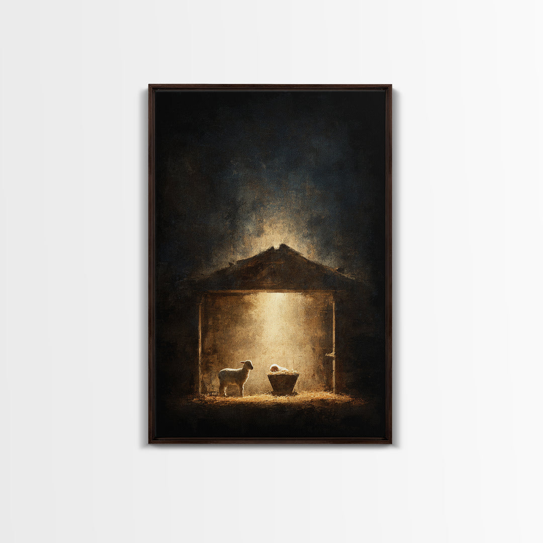 Holy Night Shelter – Framed Canvas Print – Christian Wall Art – Christmas Art – Christian Art Canvas – Moody Christmas Art – Christian Chri
