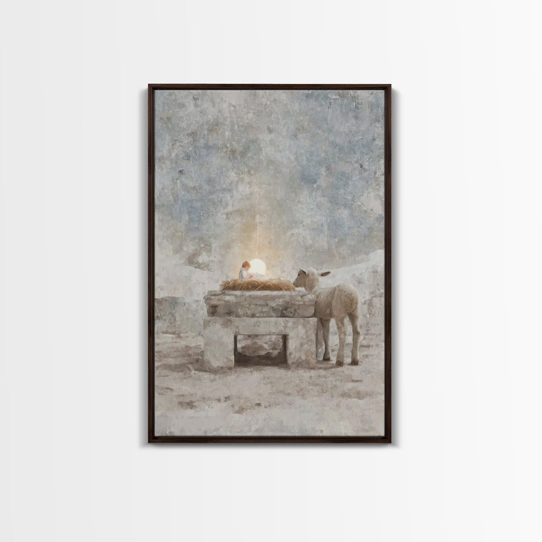 Sacred Manger Glow – Framed Canvas Print – Christian Wall Art – Christian Art Canvas – Christmas Art – Christian Christmas Art – Modern Chr