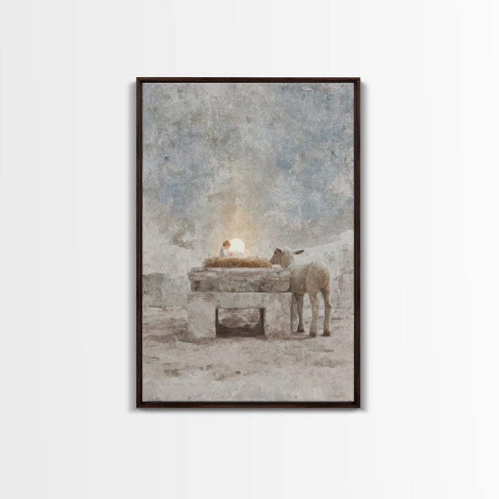 Sacred Manger Glow – Framed Canvas Print – Christian Wall Art – Christian Art Canvas – Christmas Art – Christian Christmas Art – Modern Chr