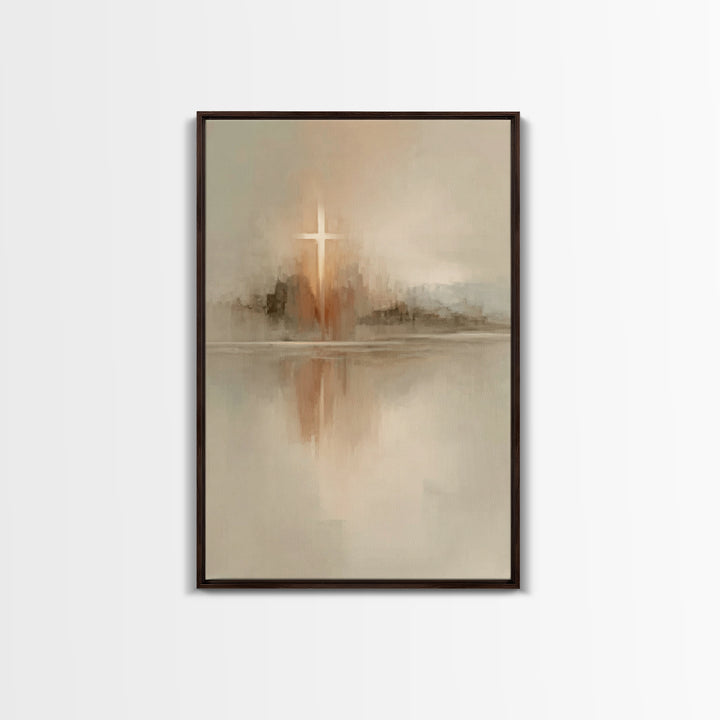 Reflected Hope Cross – Framed Canvas Print – Christian Wall Art – Abstract Christian Art – Christian Art Canvas – Christian Decor