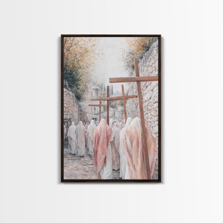 Pilgrims Of Calvary – Framed Canvas Print – Christian Painting – Christian Wall Art – Large Christian Art – Christian Decor – Christian Gif