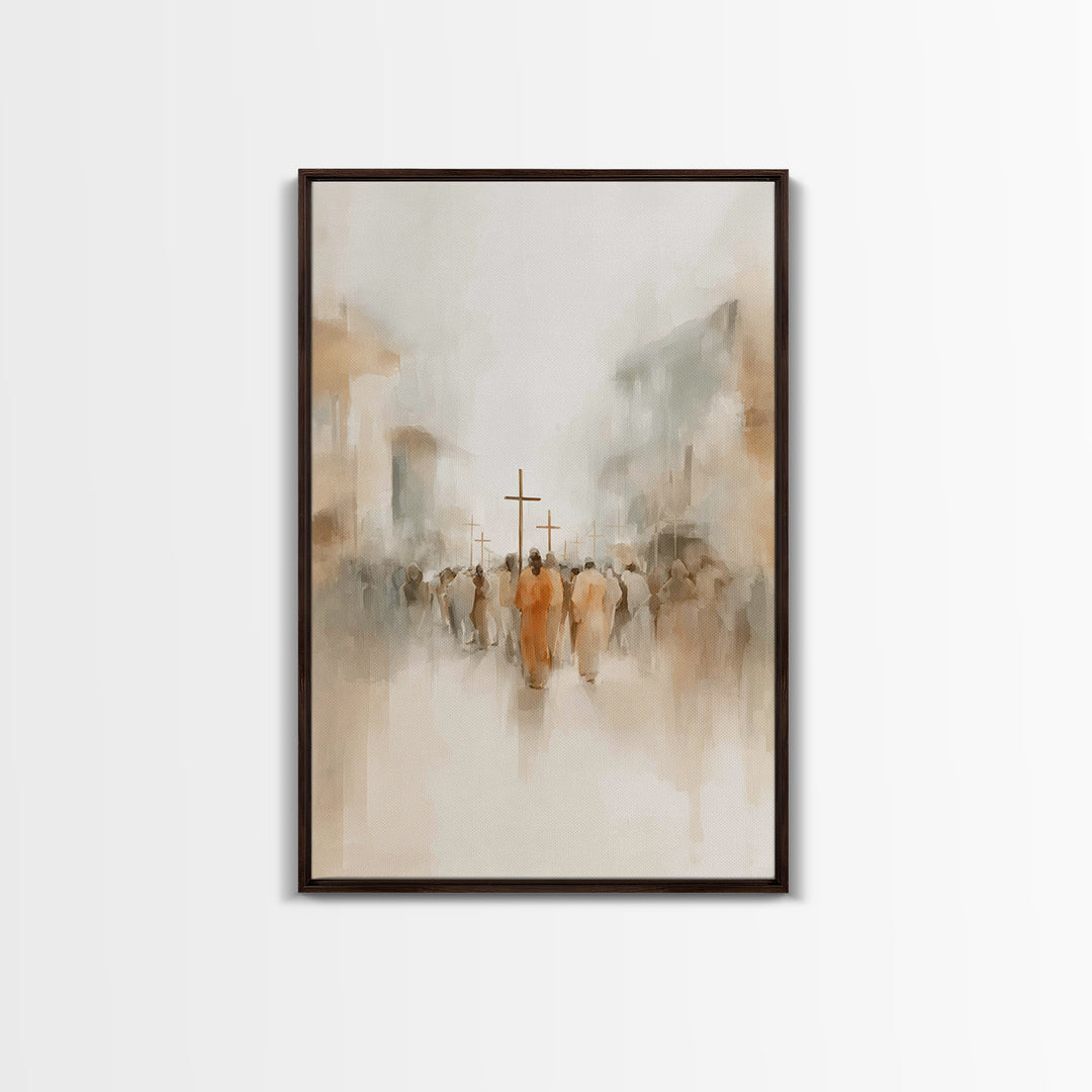 Pilgrims At Dawn – Framed Canvas Print – Christian Art – Minimalist Christian Art – Christian Wall Art – Christian Art Canvas – Subtle Chri