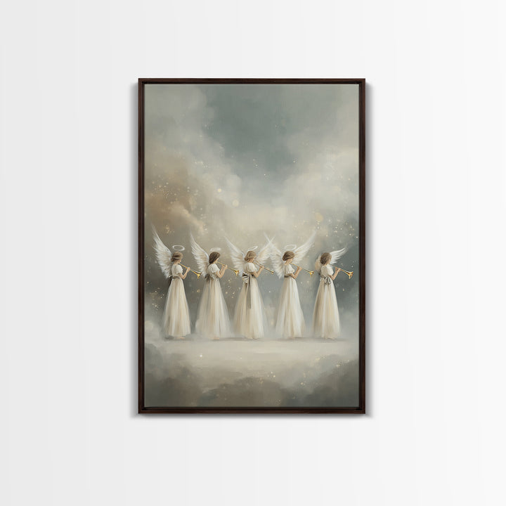 Trumpets Of Glory – Framed Canvas Print – Christian Art – Angel Art – Christian Wall Art – Christian Art Canvas – Christian Christmas Art