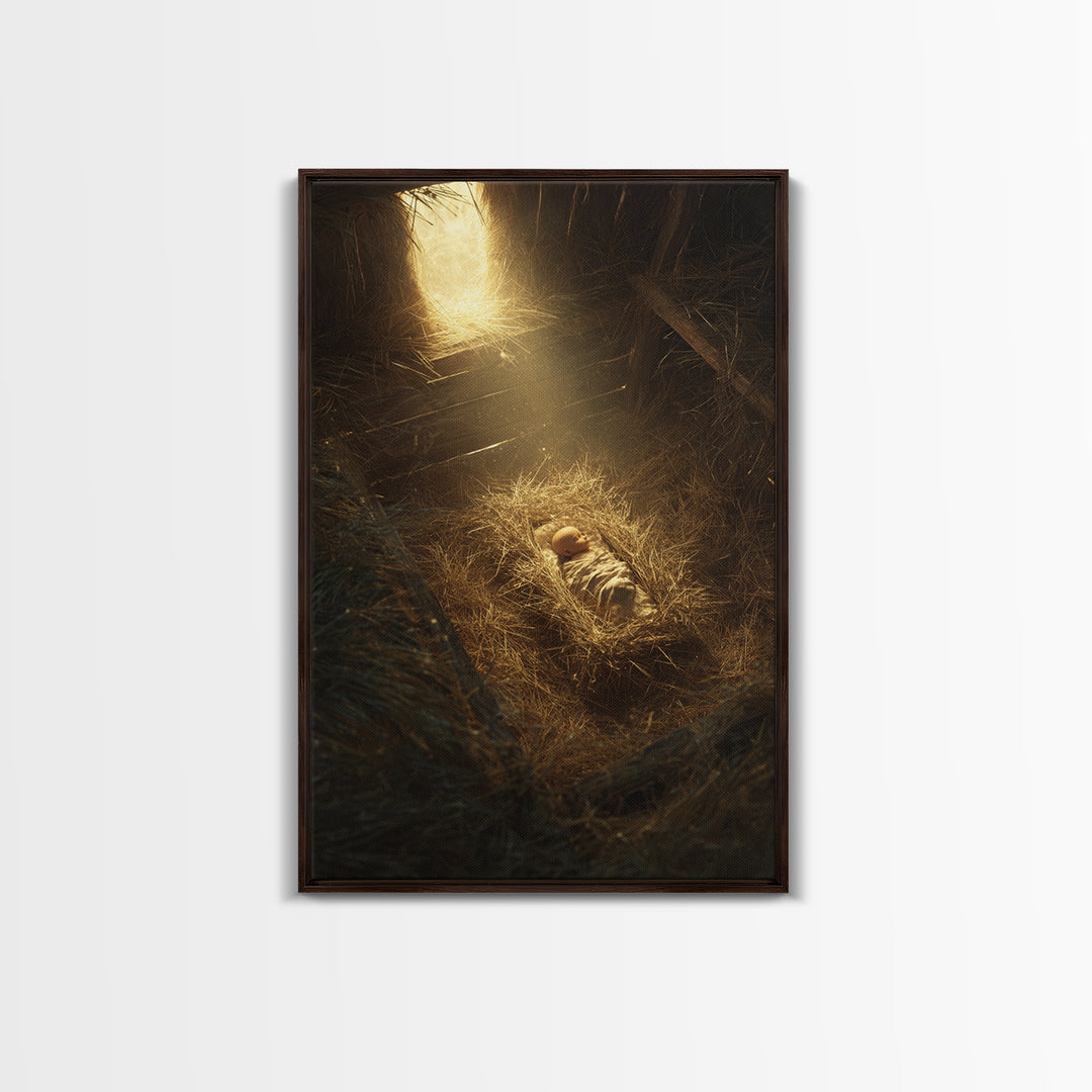 Holy Manger Light – Framed Canvas Print – Christian Christmas Art – Christian Wall Art – Christian Art Canvas – Christian Decor – Christian