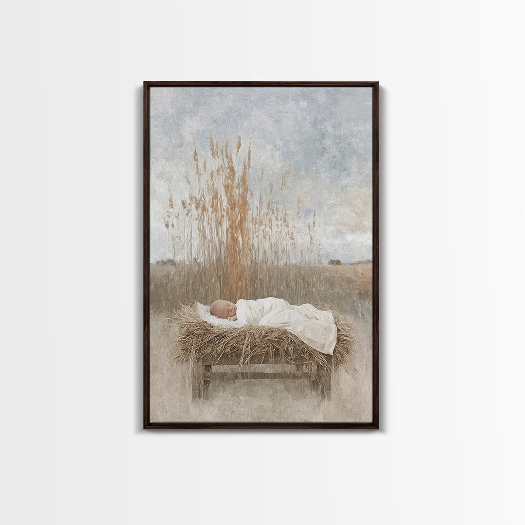 Peaceful Nativity Field | Framed Canvas Print | Christian Art Canvas | Christian Christmas Art | Christian Wall Art | Christian Gift | Chri