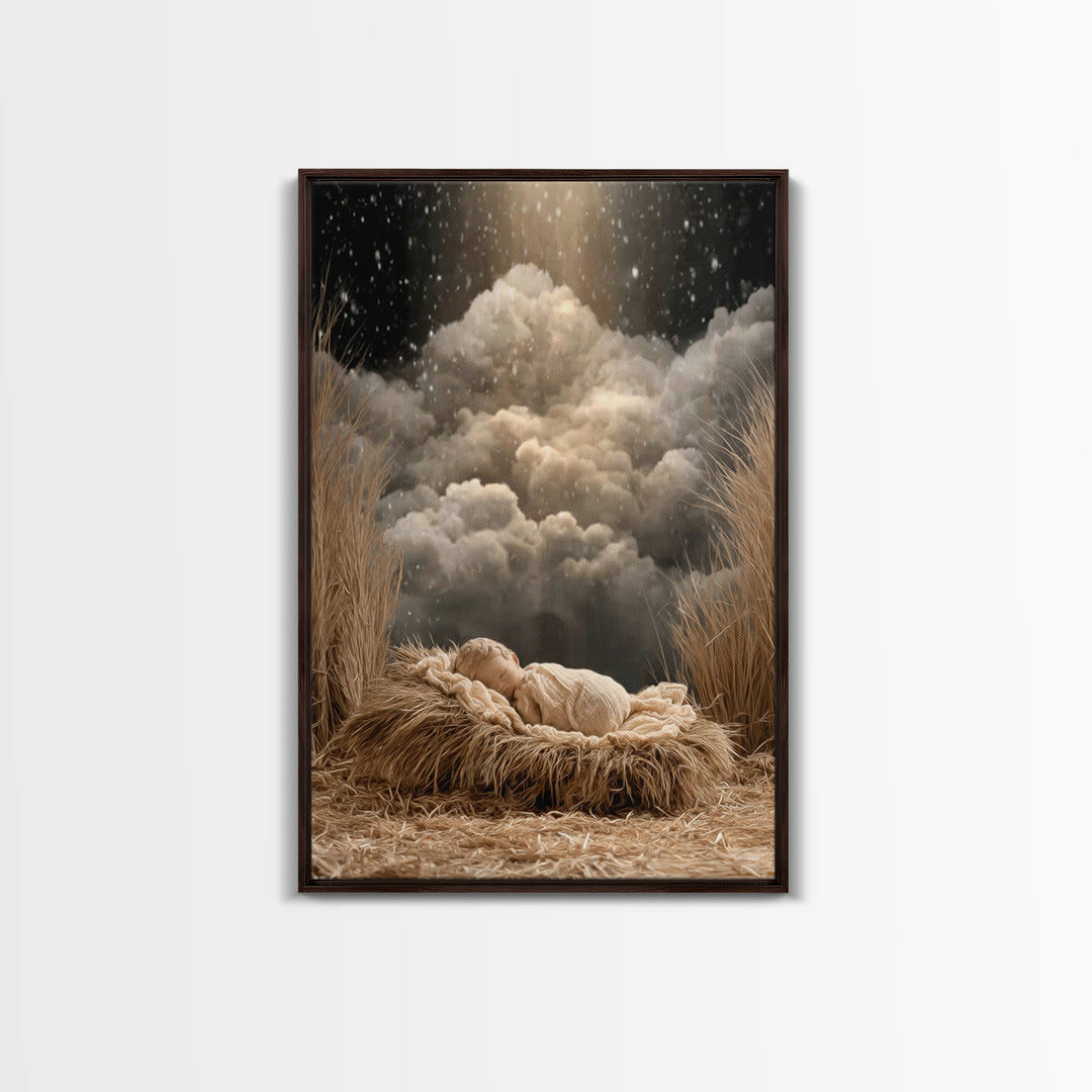 Starry Night Nativity, Framed Canvas Print, Christian Wall Art, Christian Christmas Art, Christian Art Canvas, Christian Decor, Christian G