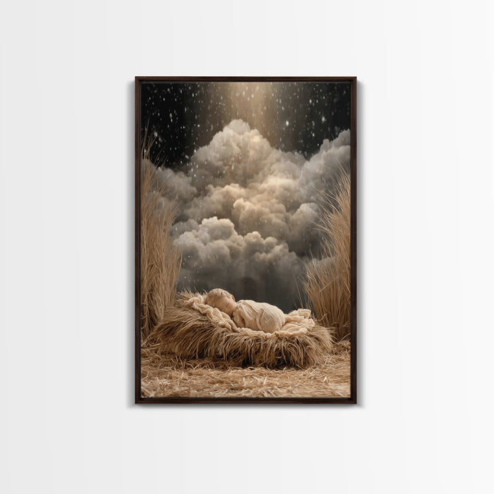 Starry Night Nativity, Framed Canvas Print, Christian Wall Art, Christian Christmas Art, Christian Art Canvas, Christian Decor, Christian G