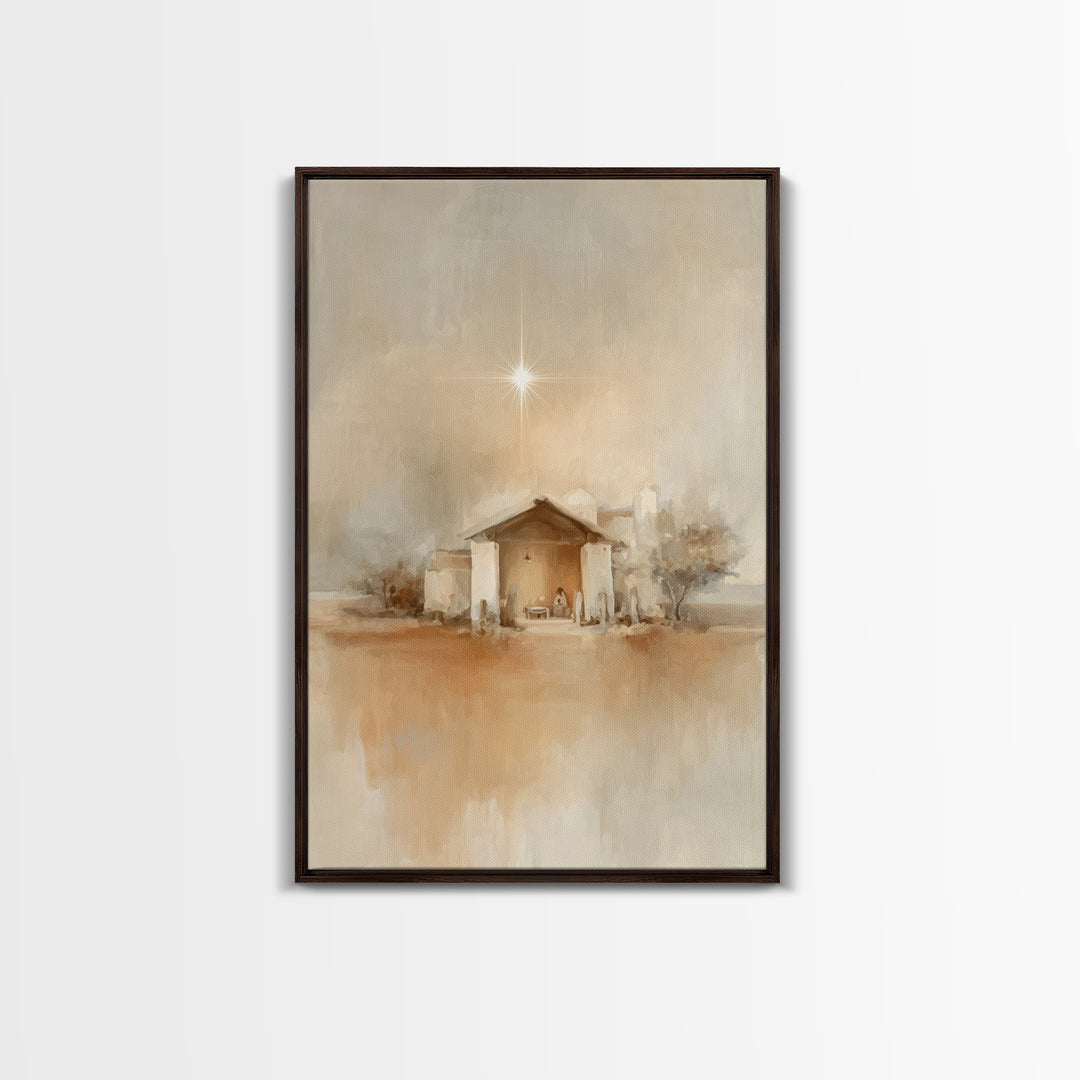 Sacred Shelter | Framed Canvas Print | Christian Wall Art | Christian Christmas Art | Jesus Painting | Modern Christian Art | Christmas Can