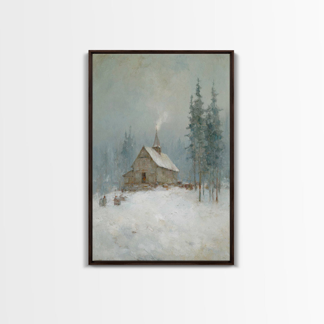 Snowfall Chapel | Framed Canvas Print | Christian Art Canvas | Christmas Art Work | Christian Christmas Art | Christian Wall Art | Christia