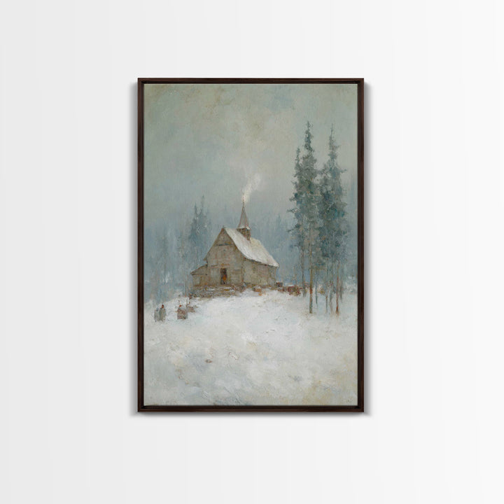 Snowfall Chapel | Framed Canvas Print | Christian Art Canvas | Christmas Art Work | Christian Christmas Art | Christian Wall Art | Christia