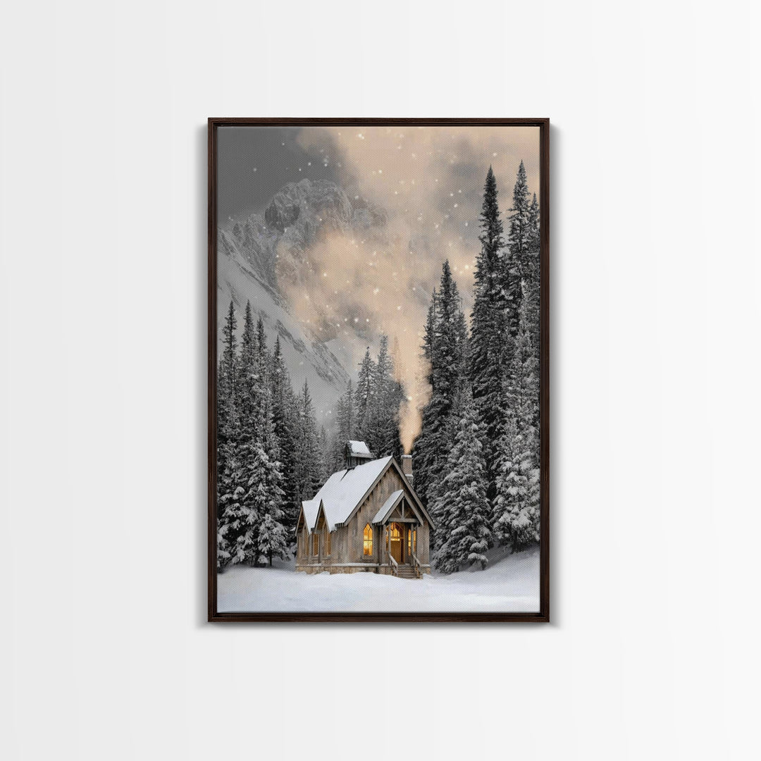 Winter Chapel Grace - Framed Canvas Print - Christian Wall Art - Christmas Wall Art - Christian Art Canvas - Christian Christmas Art