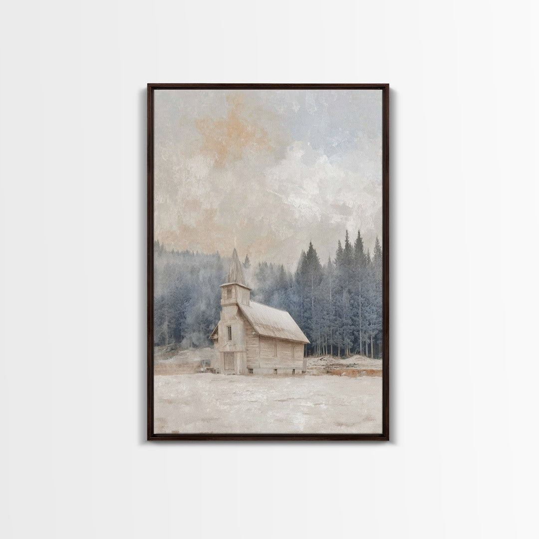 Snowlit Sanctuary, Framed Canvas Print, Christian Art Canvas, Christmas Art Prints, Christian Wall Art, Christian Christmas Decor