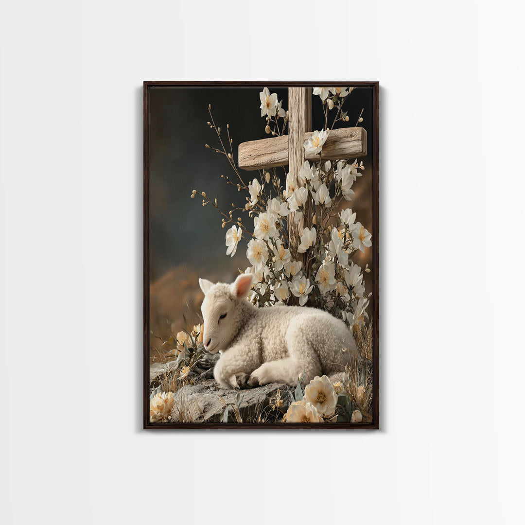 Lamb Of Promise – Framed Canvas Print – Christian Wall Art – Christian Art Painting – Christian Art Canvas – Christian Gift Ideas – Moody C