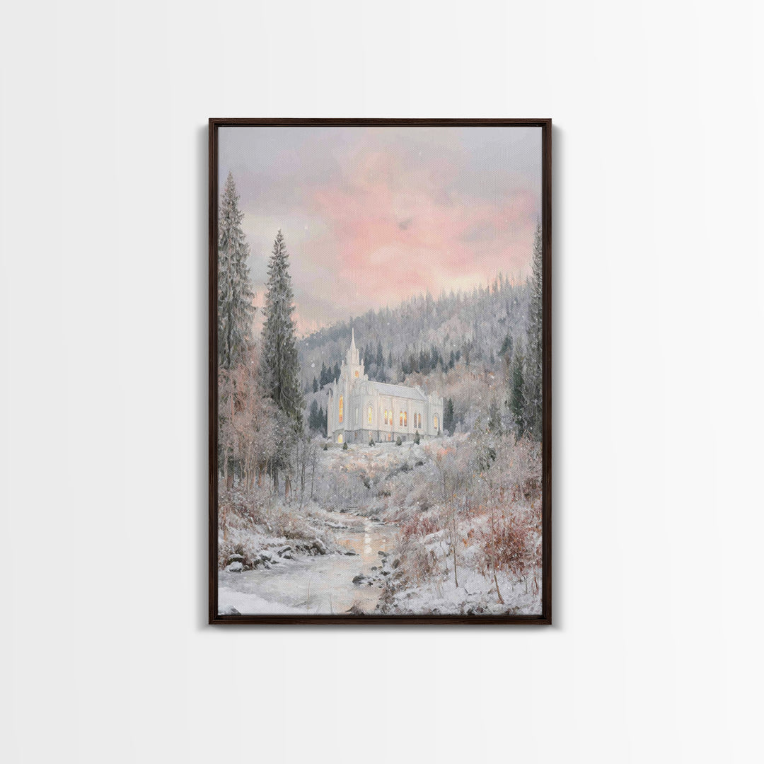 Winter Chapel Light – Framed Canvas Print – Christian Wall Art – Christian Art Canvas – Christmas Art – Christian Christmas Art
