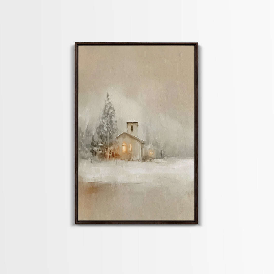 Snowy Church Calm | Framed Canvas Print | Christian Wall Art | Christian Art Canvas | Christmas Art | Christian Christmas Decor