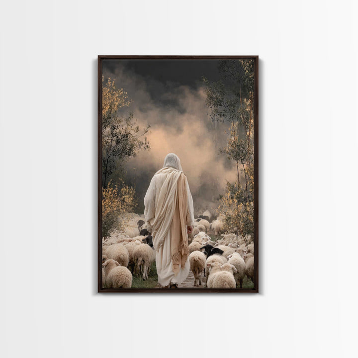 Guiding Shepherd Path – Framed Canvas Print – Jesus Painting – Christian Wall Art – Christian Art Canvas – Pastoral Scenery