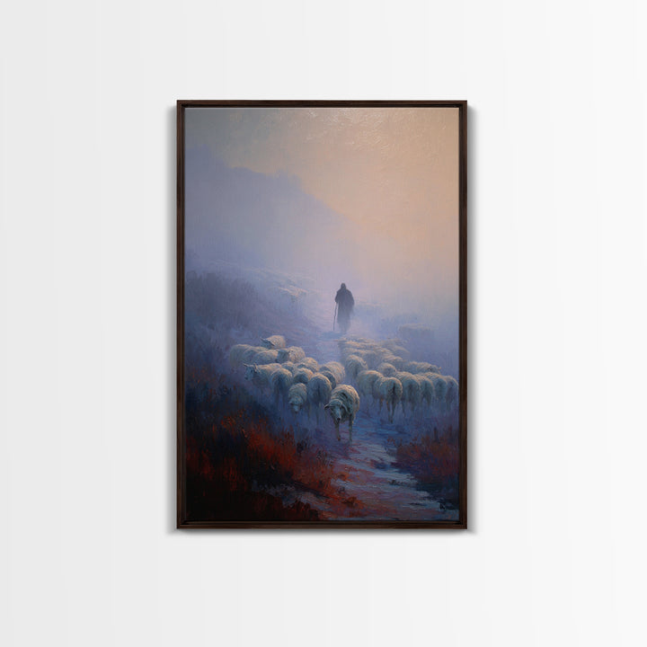 Shepherd’s Dawn Path | Framed Canvas Print | Christian Art Canvas | Christian Wall Art | Pastoral Scenery | Moody Christian Art