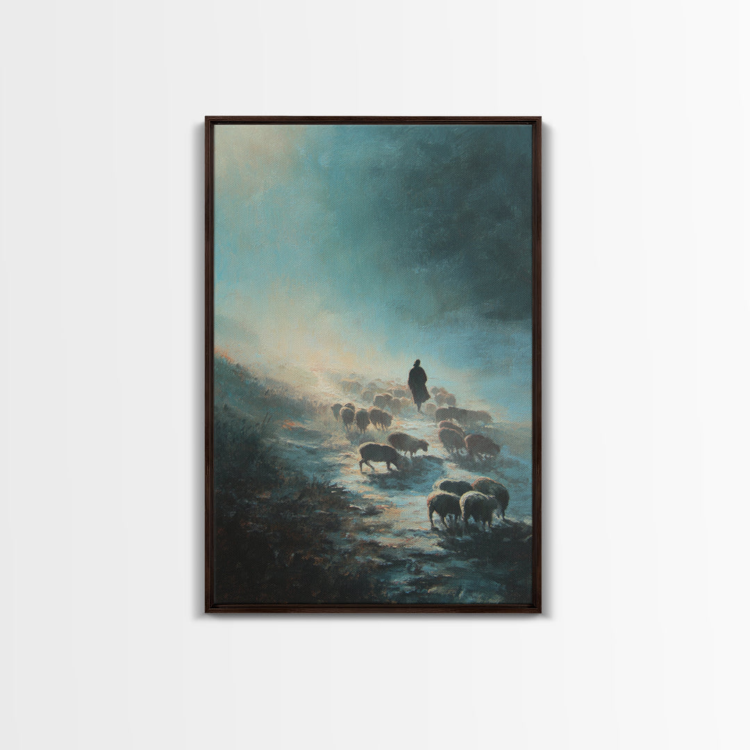 Soft Pasture Journey – Framed Canvas Print – Christian Wall Art – Christian Art Canvas – Pastoral Scenery – Subtle Christian Art