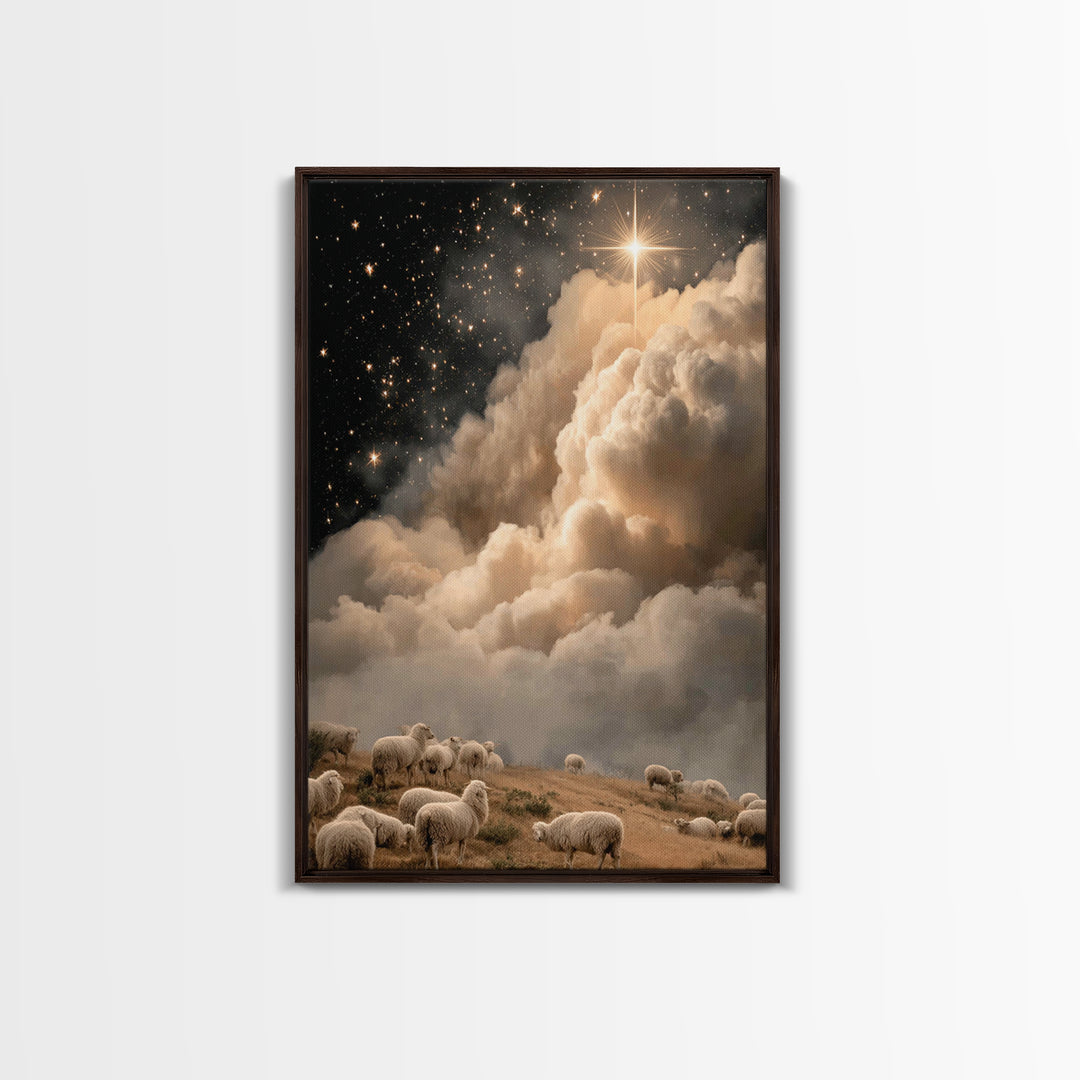Star Of Bethlehem Glow, Framed Canvas Print, Christmas Art, Christian Wall Art, Christian Art Canvas, Christian Christmas Decor