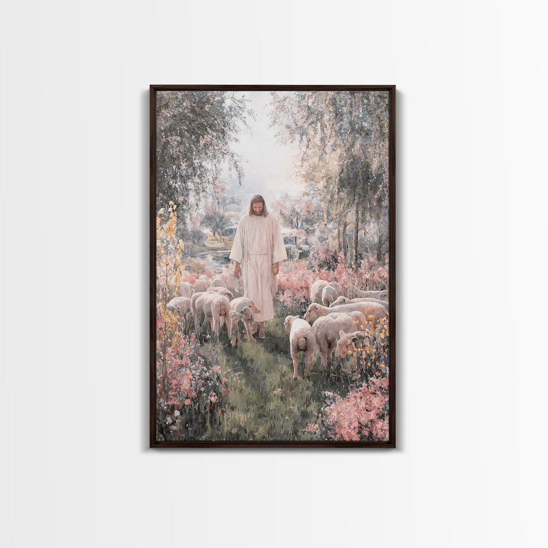 Shepherd In Bloom – Framed Canvas Print – Jesus Painting – Christian Art Canvas – Christian Wall Art – Christian Christmas Art – Christian