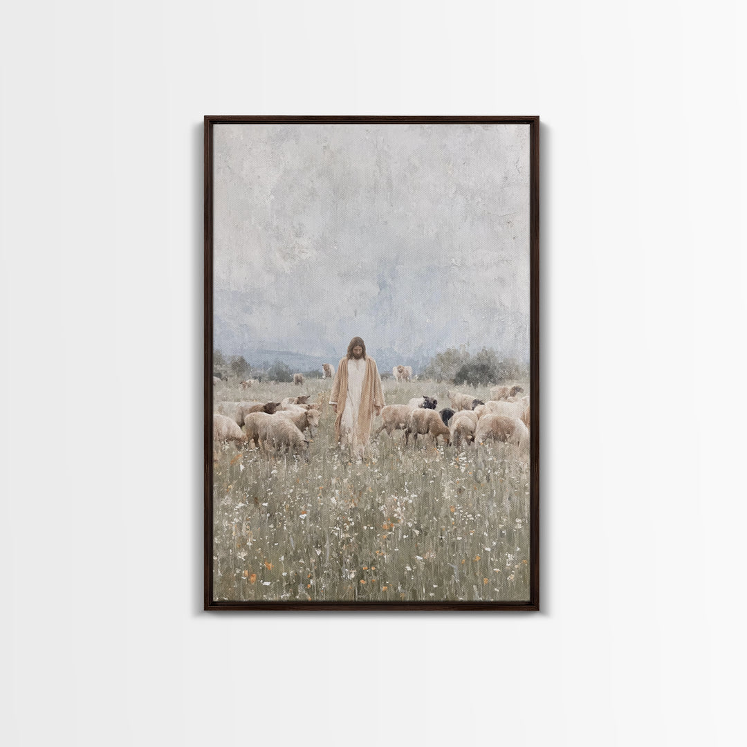 Meadow Of Peace – Framed Canvas Print – Jesus Painting – Christian Art Canvas – Christian Wall Art – Christian Decoration – Subtle Christia
