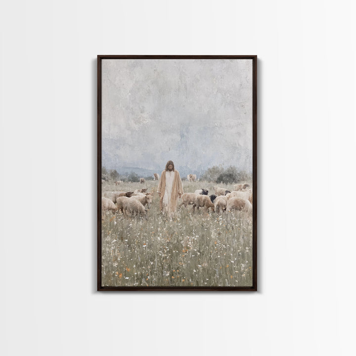 Meadow Of Peace – Framed Canvas Print – Jesus Painting – Christian Art Canvas – Christian Wall Art – Christian Decoration – Subtle Christia