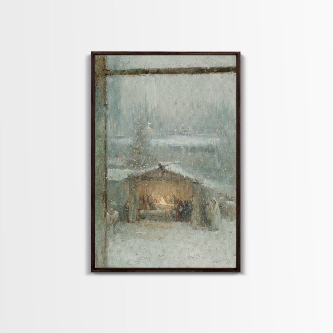 Holy Night Window – Framed Canvas Print – Christian Christmas Art – Christmas Wall Art – Framed Christmas Art – Christmas Art Prints – Chri