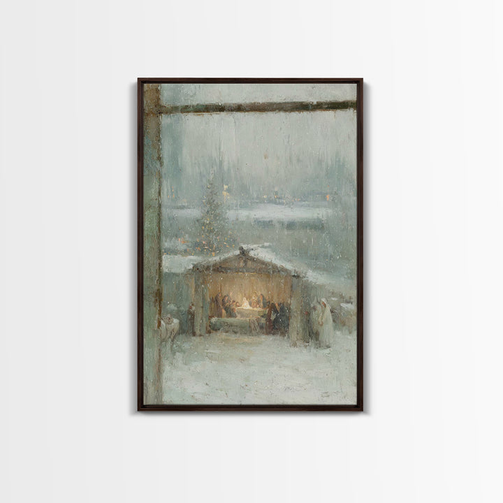 Holy Night Window – Framed Canvas Print – Christian Christmas Art – Christmas Wall Art – Framed Christmas Art – Christmas Art Prints – Chri