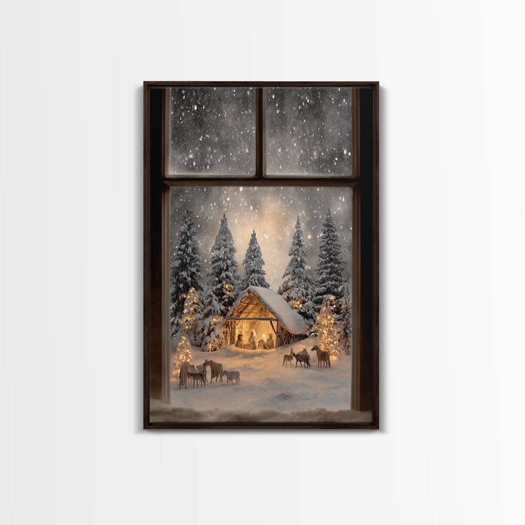 Silent Snow Manger – Framed Canvas Print – Christmas Canvas Wall Art – Christian Christmas Decor – Framed Christmas Art – Christmas Art Pri