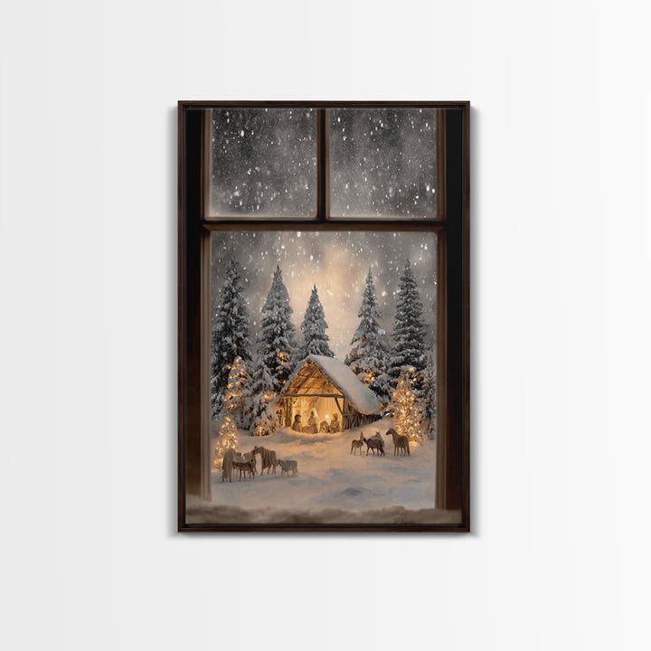 Silent Snow Manger – Framed Canvas Print – Christmas Canvas Wall Art – Christian Christmas Decor – Framed Christmas Art – Christmas Art Pri