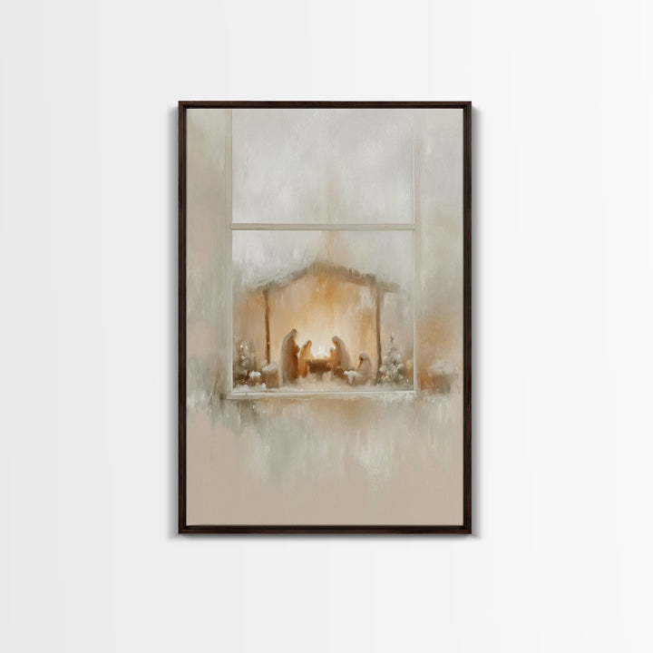 Nativity Glow – Framed Canvas Print – Christian Wall Art – Christian Art Canvas – Jesus Christmas Art – Modern Christian Art
