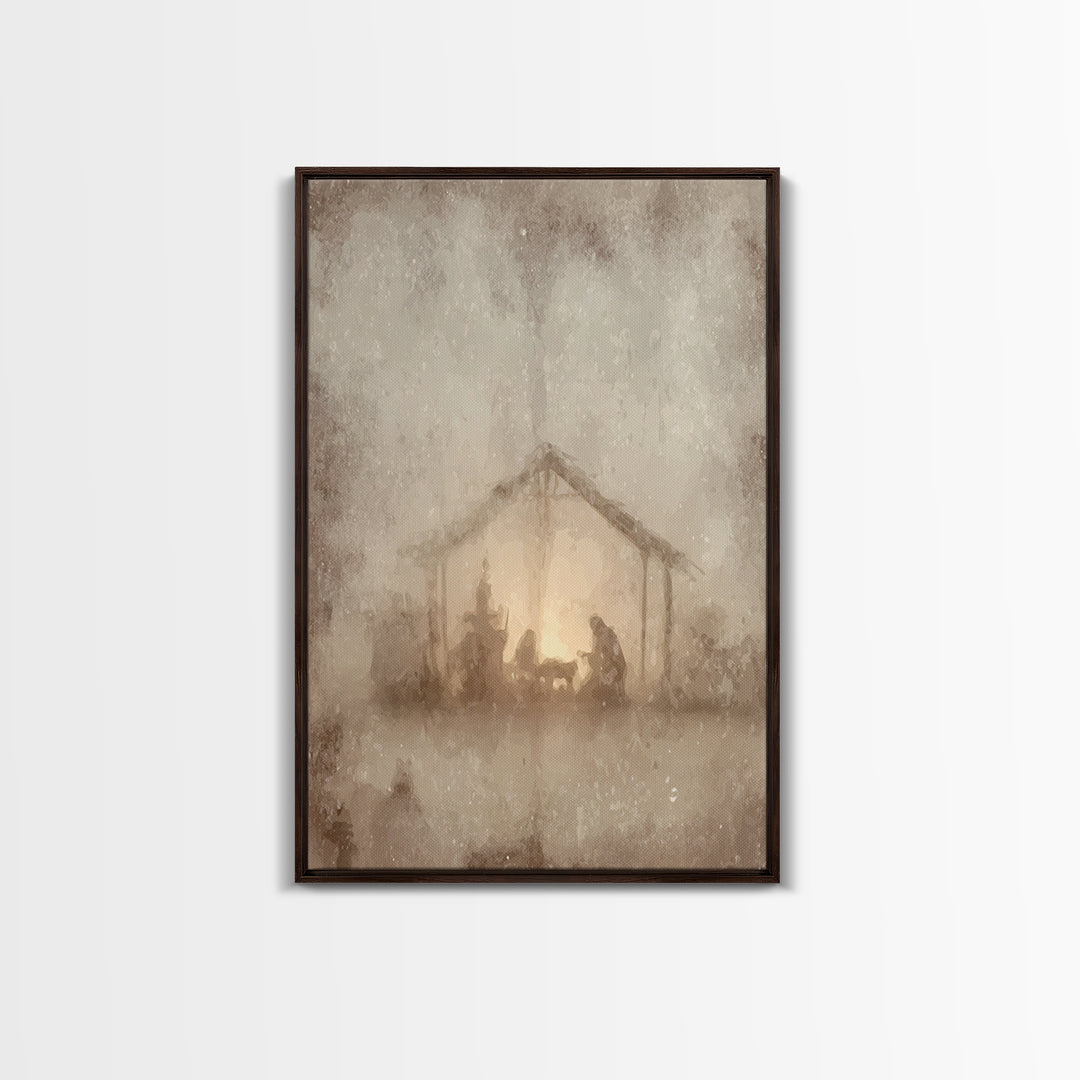 Silent Manger – Framed Canvas Print – Christian Wall Art – Christmas Art Prints – Christian Art Canvas – Moody Christmas Art