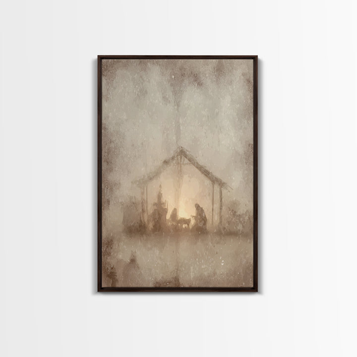 Silent Manger – Framed Canvas Print – Christian Wall Art – Christmas Art Prints – Christian Art Canvas – Moody Christmas Art