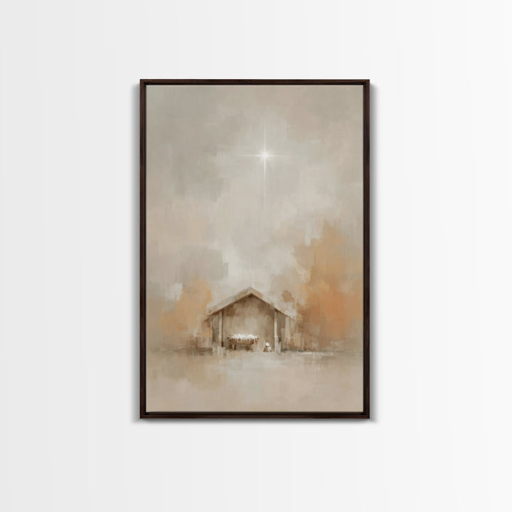 Manger Light – Framed Canvas Print – Christian Wall Art – Christian Christmas Art – Jesus Painting – Christmas Art Prints