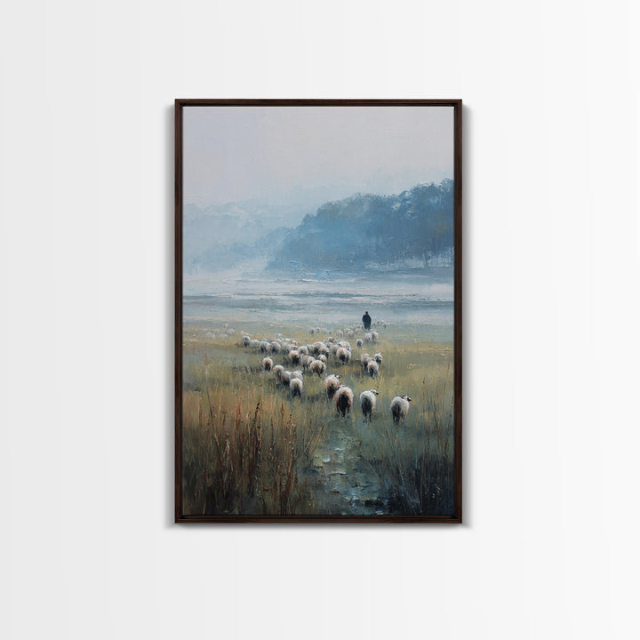 Quiet Shepherd – Framed Canvas Print – Christian Wall Art – Christian Art Canvas – Christian Painting – Christian Art – Pastoral Scenery